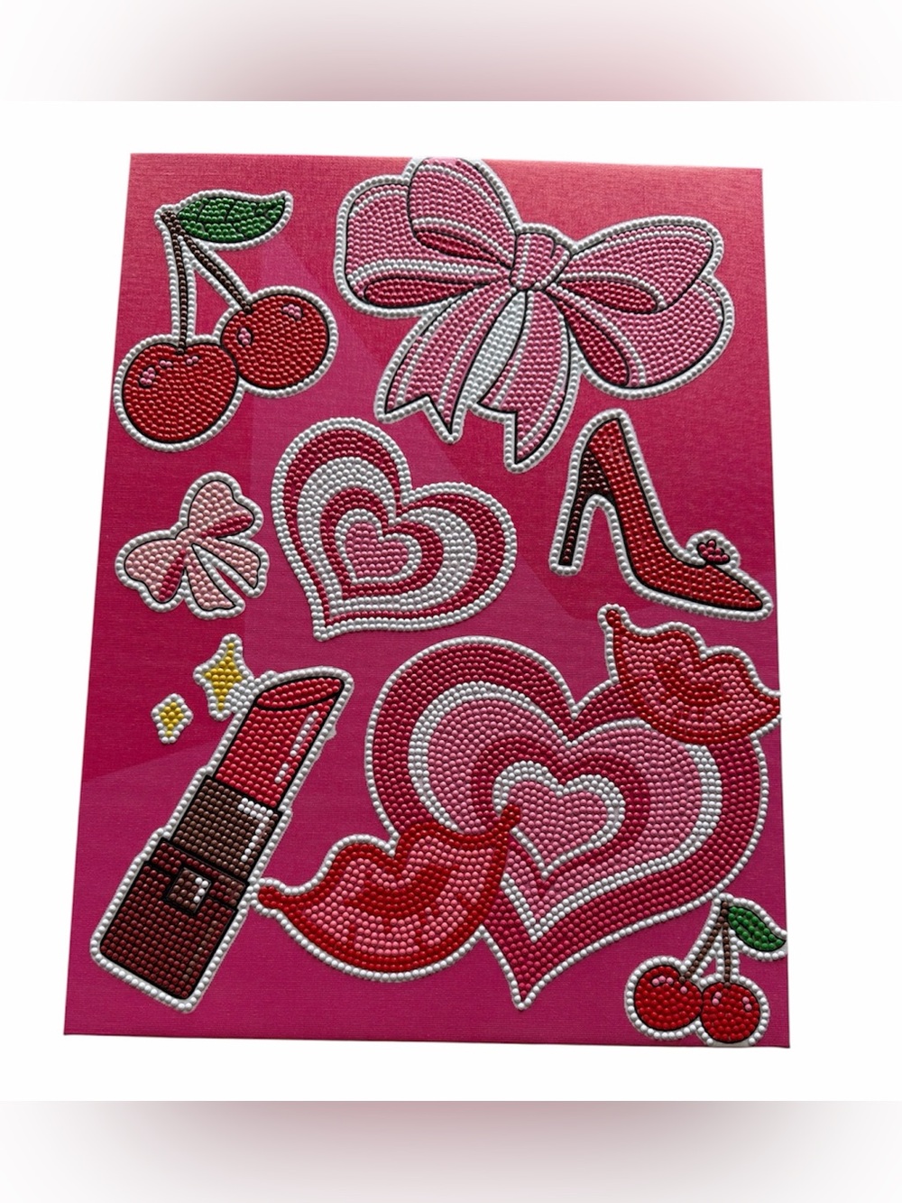 Pink Coquette Diamond Art Canvas – Cherries, Bows, Hearts & Lipstick Girly Wall